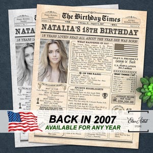 Cartel de cumpleaños número 18, imprimible de cumpleaños de 2007, decoración para fiesta de cumpleaños número 18, nacido en 2007, regalo de cumpleaños número 18 para él y para ella, póster de cumpleaños número 18