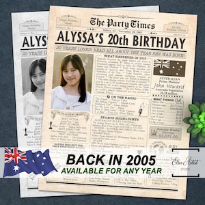 20 Years Ago Back in 2005, 2005 in Australia, 20th Birthday Newspaper Poster Sign, 2005 Australian facts, 20th Birthday Poster PRINTABLE