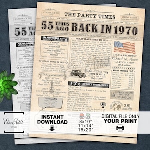 1970 poster, 55th birthday newspaper sign, 55 years ago back in 1970, 55th birthday decorations, 1970 birthday poster INSTANT DOWNLOAD