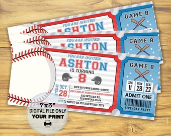 Baseball Ticket Birthday Invitation, All Star Party (Digital JPG File)