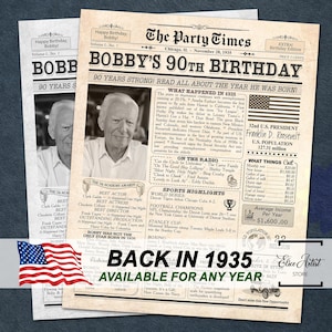Affiche du 90e anniversaire, affiche du 90e anniversaire, affiche de journal de 1935, il y a 90 ans, signe d'anniversaire, signe d'anniversaire, imprimable, tout âge