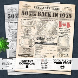 1975 birthday poster, 1975 CANADA, 50th birthday newspaper sign Canadian, 50 years ago back in 1975, 50th birthday decor, INSTANT DOWNLOAD