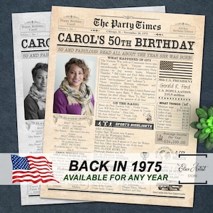 Back in 1975, 50th Birthday Newspaper Poster, 50th birthday gift for him or her, 50th birthday party decor, 50th birthday sign PRINTABLE