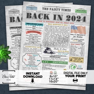 Back in 2024 Newspaper PRINTABLE, Born in 2024, 2024 Time Capsule, 2024 Fun Facts, Keepsake Gift Birthday, Class of 2024, The Year 2024