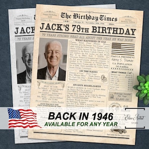 1946 birthday poster, 79th birthday gift for men or women, 79th Birthday Newspaper Poster Sign, back in 1946, 79th birthday ideas, ANY AGE