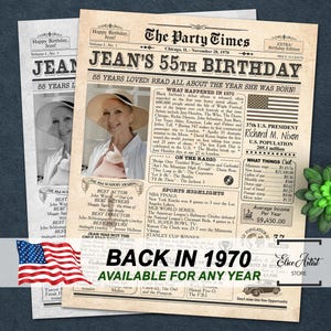 55e verjaardagskaart, Back In 1970-krant, gepersonaliseerde poster, cadeau voor haar of hem, wat er 55 jaar geleden is gebeurd, bordje gefeliciteerd met de 55e verjaardag