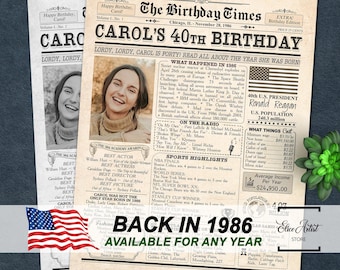 Nel 1986, cartello per giornale per il 40° compleanno, anno di nascita 1986, regalo di compleanno per 40 anni per uomini o donne, cartello personalizzato per feste del 1986