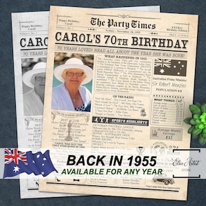 Personalisierte Zeitungsseite mit Foto, Geschenk zum 70