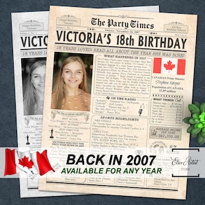 Zeitungsplakat zum 18. Geburtstag US Version 2007, vor 18 Jahren Ausgabe 2007 CA AU Version, Geschenkidee zum 18