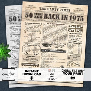 Back in 1975 British, 50th birthday gift, 1975 birthday poster, Born in 1975 UK, 50th anniversary gift, 50th Birthday Poster, UK in 1975