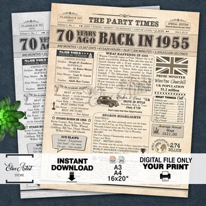 1955 UK, britisches Zeitungsschild zum 70