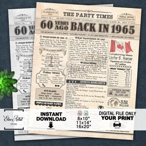 Cartaz de jornal do 60º aniversário do Canadá, pôster de 1965, versão canadense, decorações para festa de 60º aniversário, pôster de 1965, DOWNLOAD INSTANTÂNEO