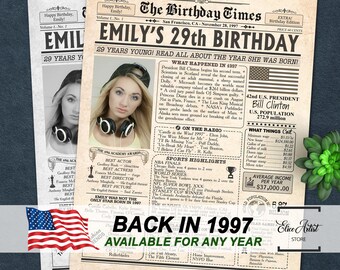 Born in 1997, 29th Birthday Newspaper Poster Sign PRINTABLE, Back in 1997, 29th birthday gift for him or her, 29th birthday decorations
