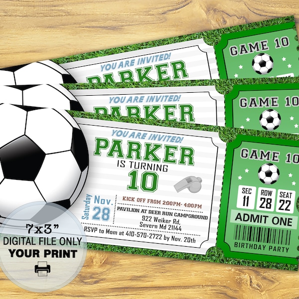 Soccer Ticket Invite, Soccer Invitation, Soccer Birthday Party Invite, Sports invite Football, boys ticket, Party Supplies Printable DIGITAL