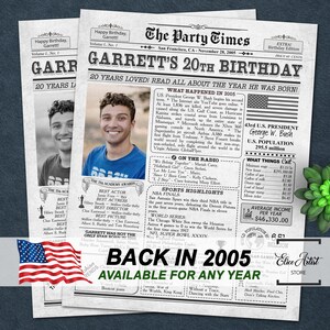 20th Birthday Poster, Newspaper party decor, 2005 Poster, 20th birthday poster, born in 2005, Party decorations, 2005 Newsletter, Any age