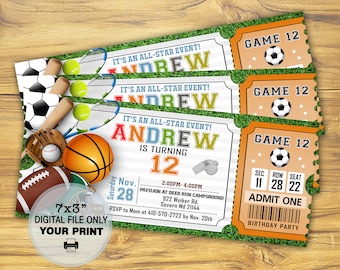 All Star Sports Birthday Invitation, Ticket Style (Digital JPG)