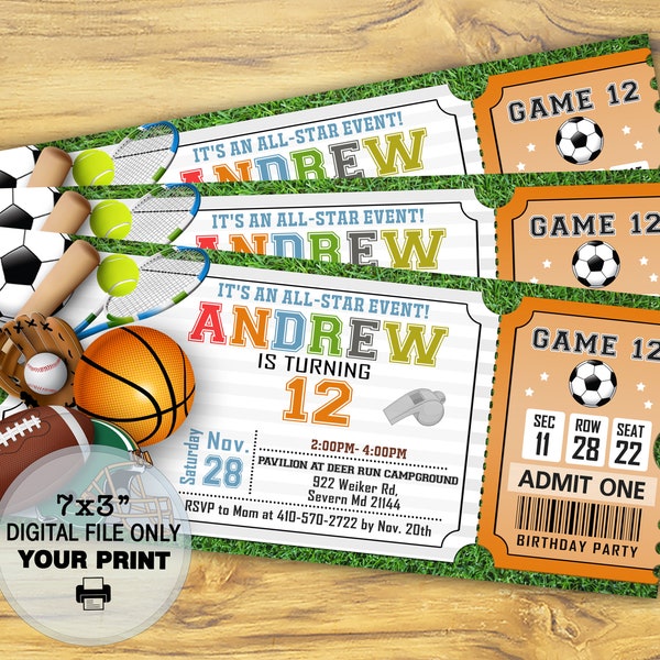 Sport Birthday Invitation, Sport Invitation, Sport Birthday Party, Sport Theme Invite, all star sport, ALL STAR SPORTS Invitation