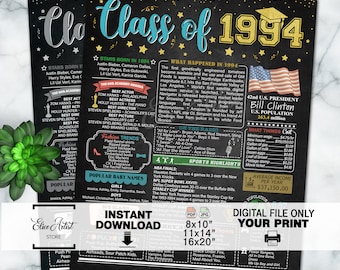 1994 Class Reunion Chalkboard Poster, 30th Class Reunion, 1994 Facts for 30th Class Reunion, High School Reunion Decoration, INSTANT DOWNLOA