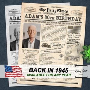 1945 birthday poster, 80th birthday gift for men or women, 80th Birthday Newspaper Poster Sign, back in 1945, 80th birthday ideas, ANY AGE