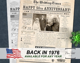 50th Anniversary Newspaper Poster Gift for Parents (Printable)