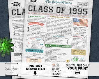 1995 Class Reunion NEWSPAPER Poster, 30th Class Reunion, 1995 Facts for 30th Class Reunion, High School Reunion Decoration, INSTANT DOWNLOAD