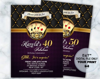 Invitación de cumpleaños de casino, noche de póker, fiesta para adultos (JPG digital)