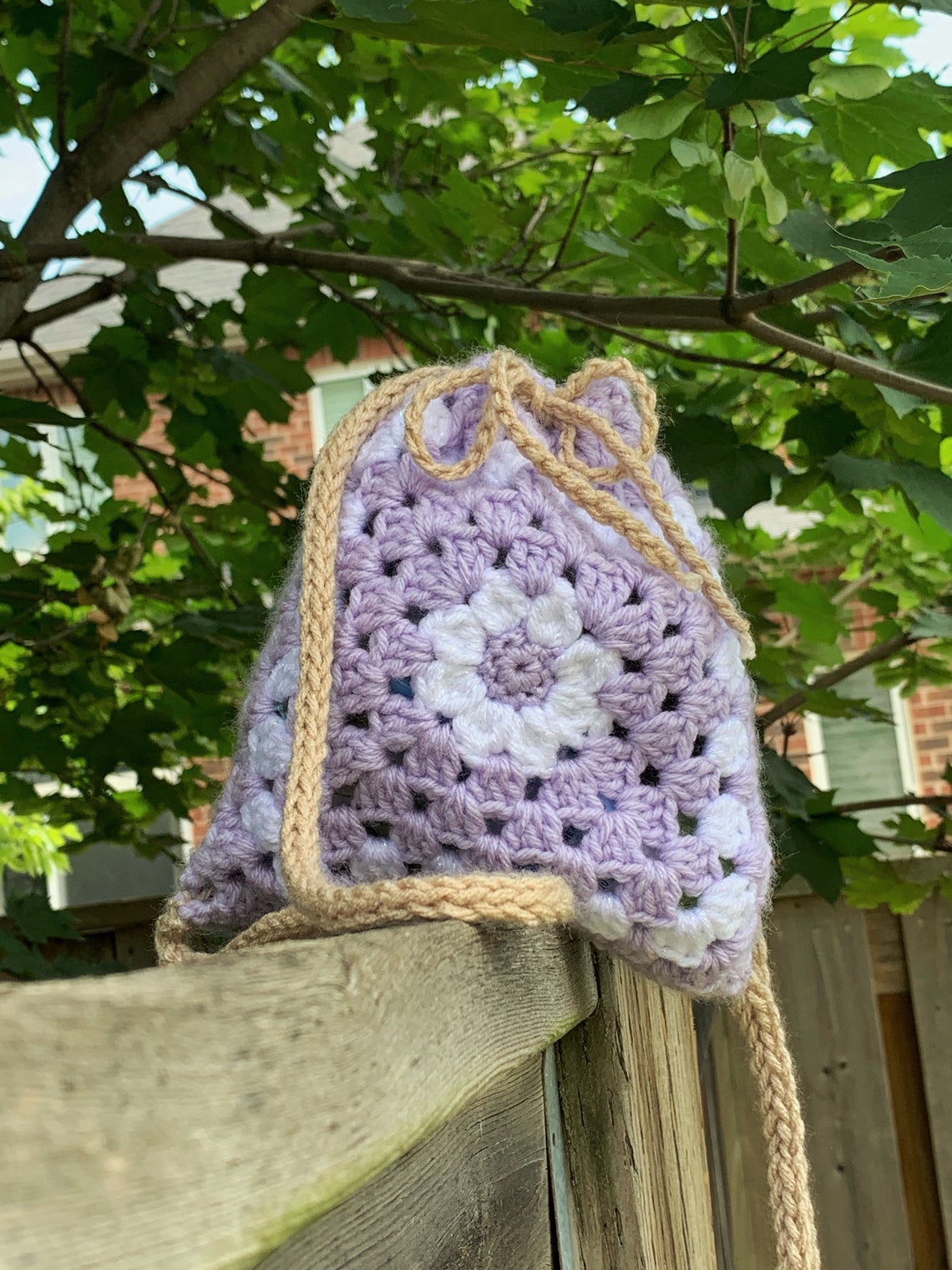 Crochet Backpack Daisy Granny Square Drawstring Bag Handmade Etsy