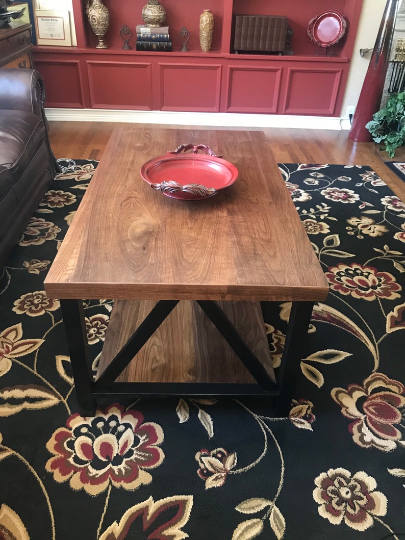 Walnut Coffee Table With Black Maple Base Etsy