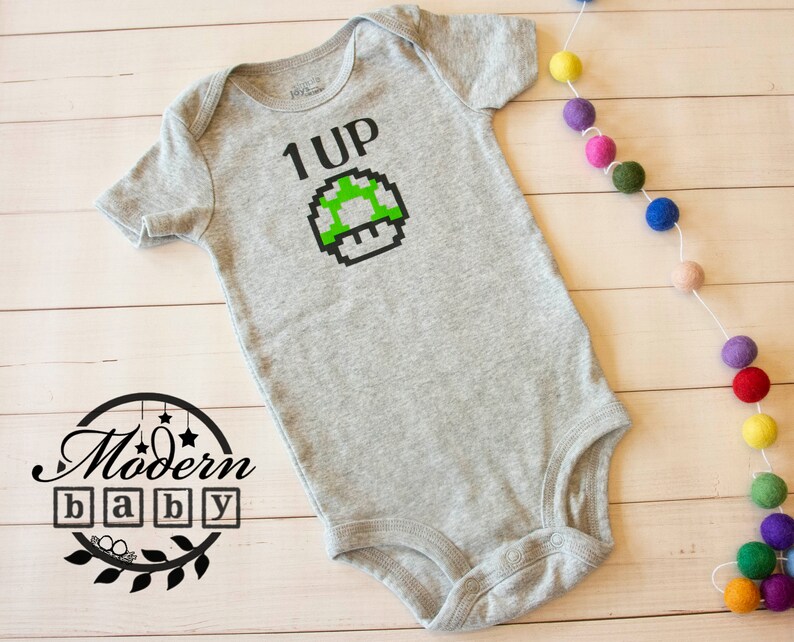 Mario 1UP Onesie-Grey