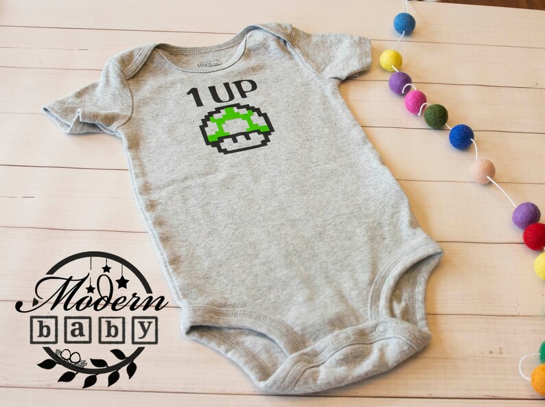 Mario 1UP Onesie-Grey