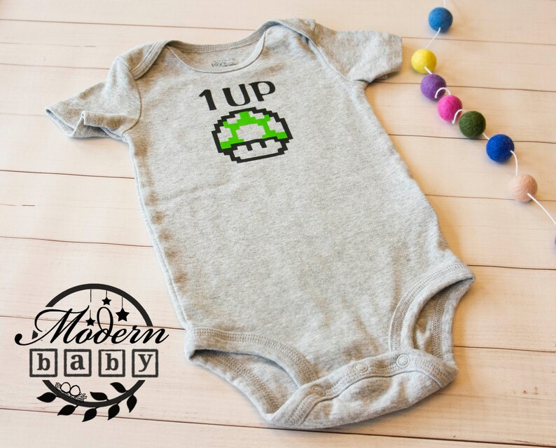 Mario 1UP Onesie-Grey