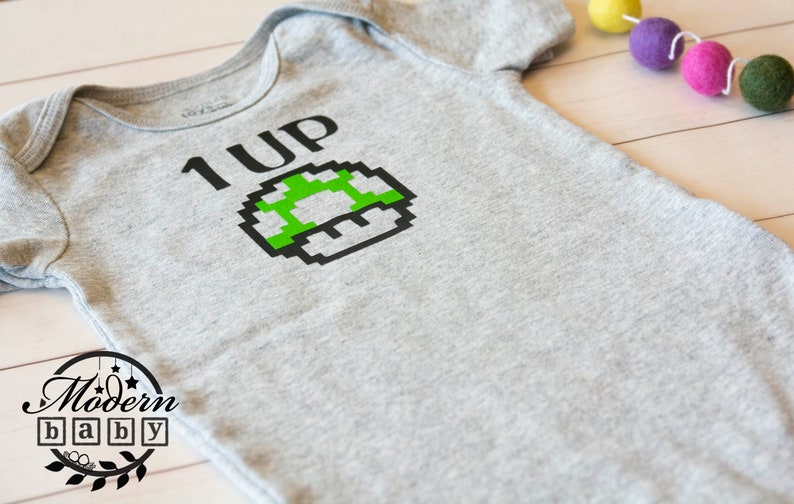Mario 1UP Onesie-Grey