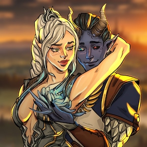 Baldur&#39;s Gate Couple Commission | Custom Fantasy Character Game OC Digital Art RPG Drawing | Astarion Shadowheart Lae&#39;zel Karlach Wyll Gale