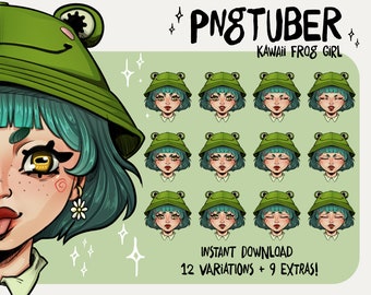Kawaii Frosch Mädchen PNGTuber | 2D Vtuber Objekte (Digitaler Download)