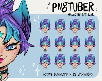 Galaktische Katzenmädchen PNGTuber | Vorgefertigte Twitch Stream Dateien (Instant Download)