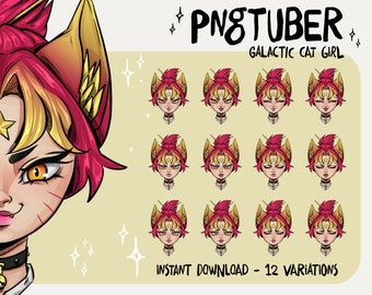 Galaktische Katzenmädchen PNGTuber | Vorgefertigte Twitch Stream Dateien (Instant Download)