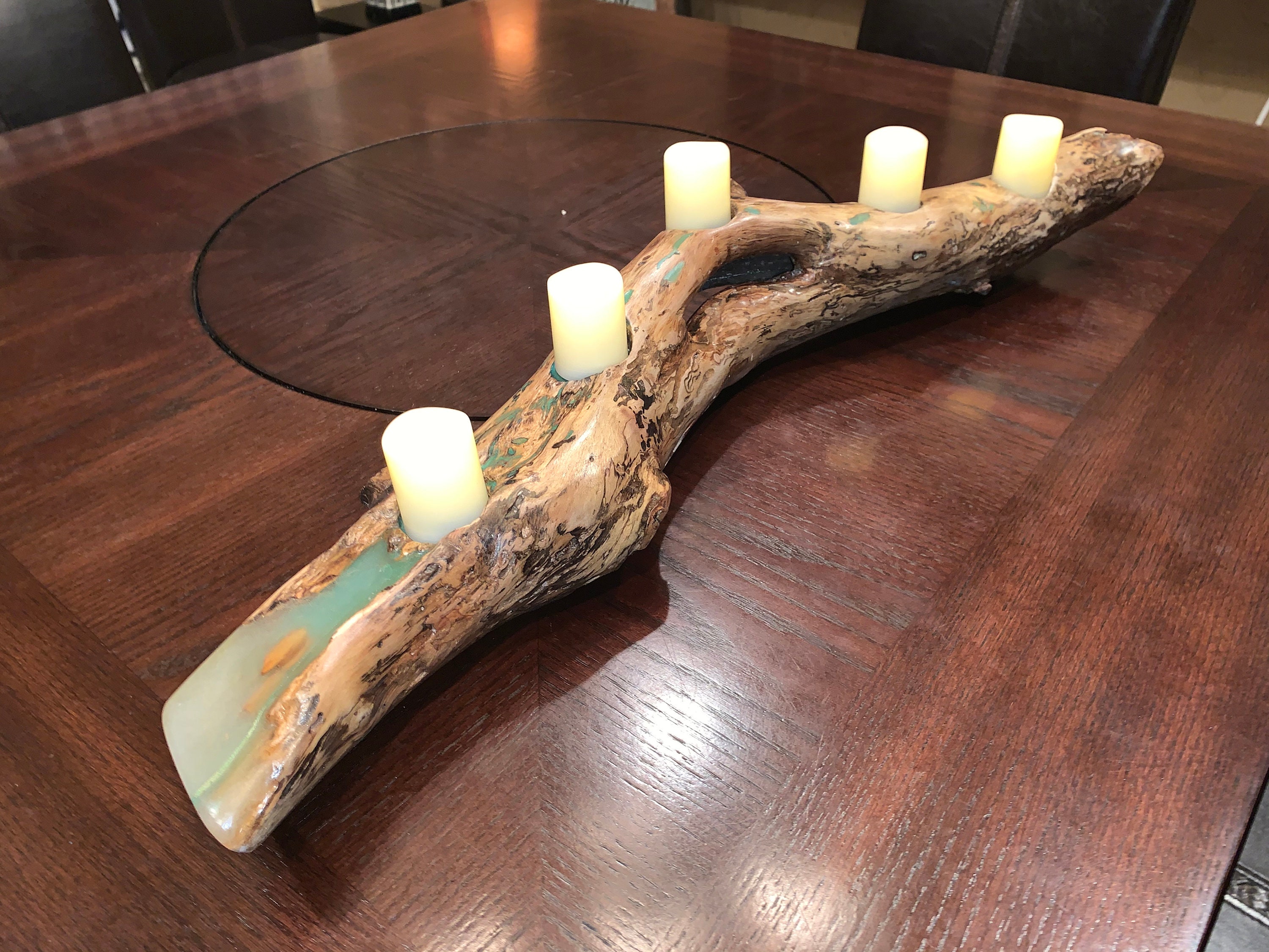 Modern Boho Wood Candle Holder: Tapered Pine Candlestick Holder