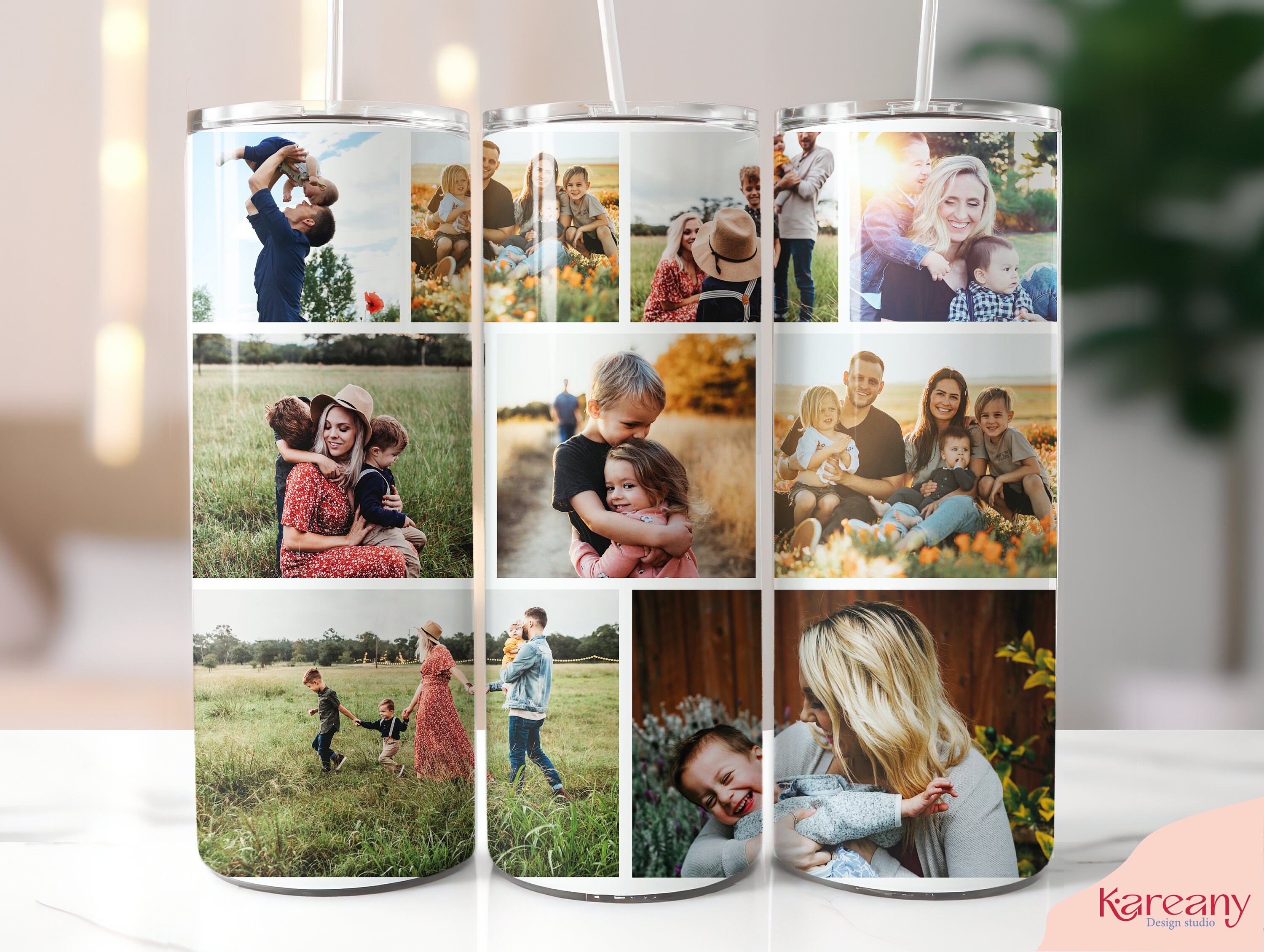 Collage Fotovorlage mit 9 Fotos, 9 Foto-Collage-Sublimationsvorlage dünner Becher 20 Unzen, Freunde, Familie, Sie können Ihre Fotos hinzufügen.