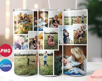Canva Collage Fotovorlage mit 11 Fotos, Fotocollage Sublimationsvorlage dünner Becher 20 Unzen Freunde Familie, Sie können Ihre Fotos hinzufügen