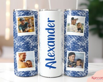 Personalized Tumbler PNG Wrap for Man, Collage photo template for man, Blue Grunge Tumbler Wrap for Dad, Husband or Boyfriend, Gift For Guy