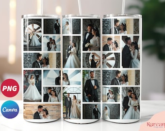 Fotocollage 20 Bilderrahmen, 20 Unzen Wrap, Fotocollage Sublimationsbecher Vorlage, Geschenk für die Braut