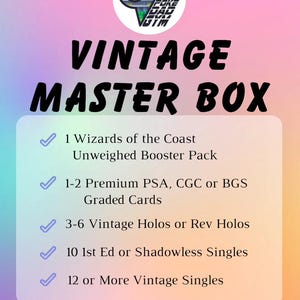 Pokemon VINTAGE MASTER BOX-1 Pacote W0TC, 1-2 cartas classificadas, Holos vintage, 1ª edição/singles sem sombra++