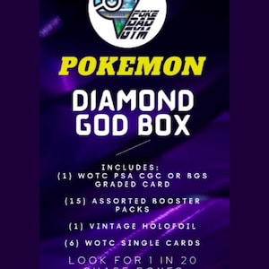 Pokemon DIAMOND GOD BOX - Enthält 15 Booster Packs + 2 Graded Cards WoTC und mehr, Vintage Holo, & 6 Vintage Singles ~ PsA, CgC oder Beckett