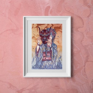 Oni Mask Girl Postcard Print (Gloss Finish)