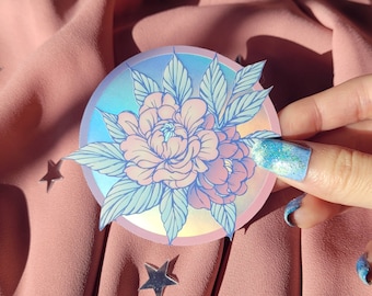 Pastel Peony Flower Sticker (Matte Holographic)