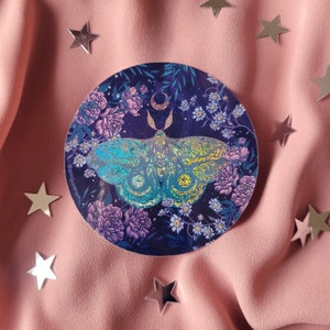 Flower Moth Glitter Holographic Sticker (Gloss Finish)