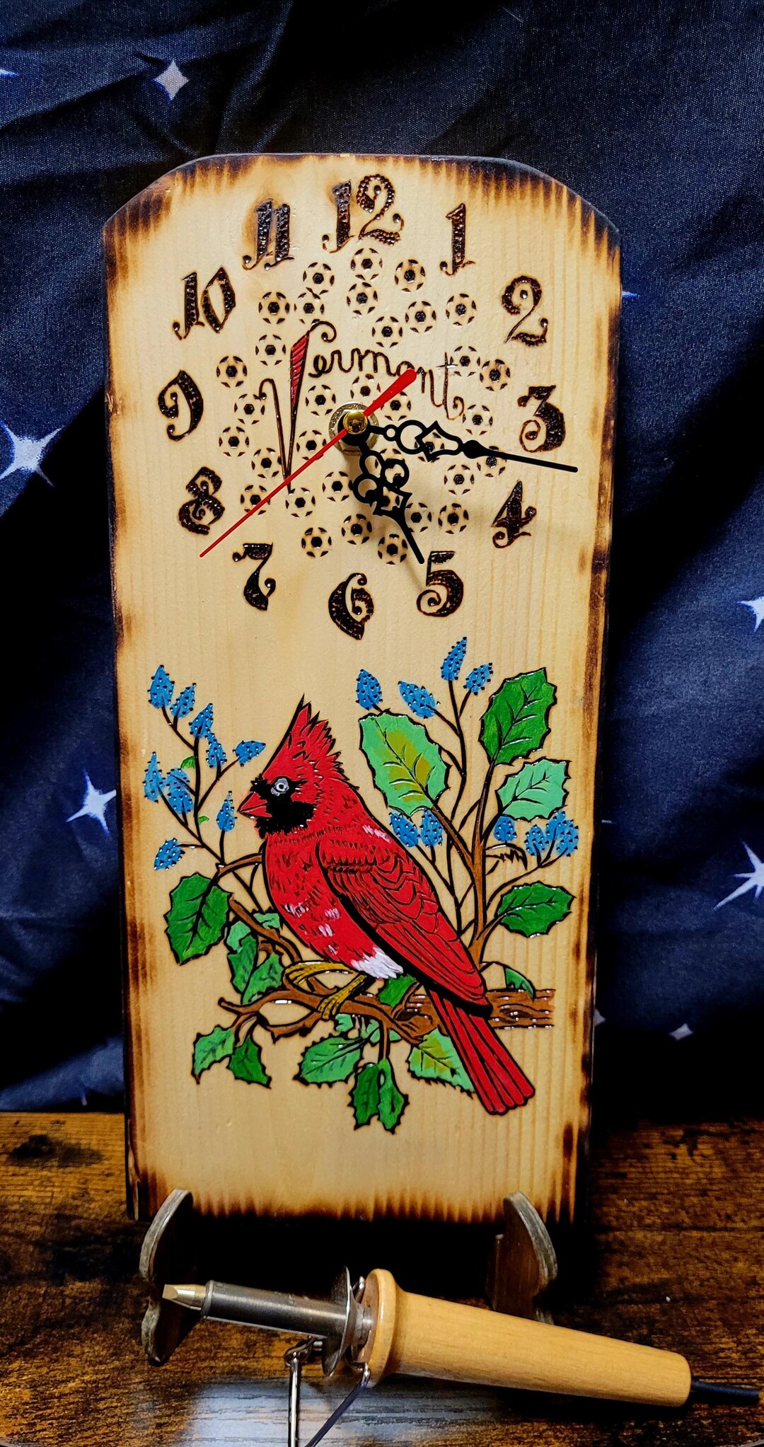 Handmade Pyrography Cardinal Wooden Clock – Painted Acrylic Art - Etsy