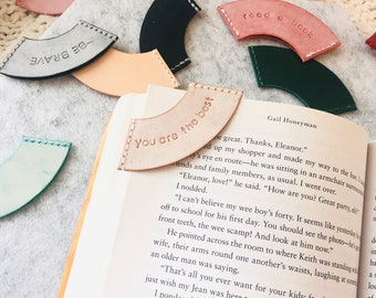 Personalized Leather Corner Bookmark | Fog Wax Veg Tanned, Custom Quote, Pastel Color