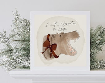 I want a hippopotamus for Christmas art print | Digital download | Wall art | holiday Illustration | Christmas illustration | holiday decor