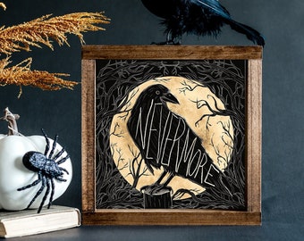 Nevermore Raven art print | Digital download | Wall art | Halloween Illustration | Halloween scene | Halloween decor | Halloween art
